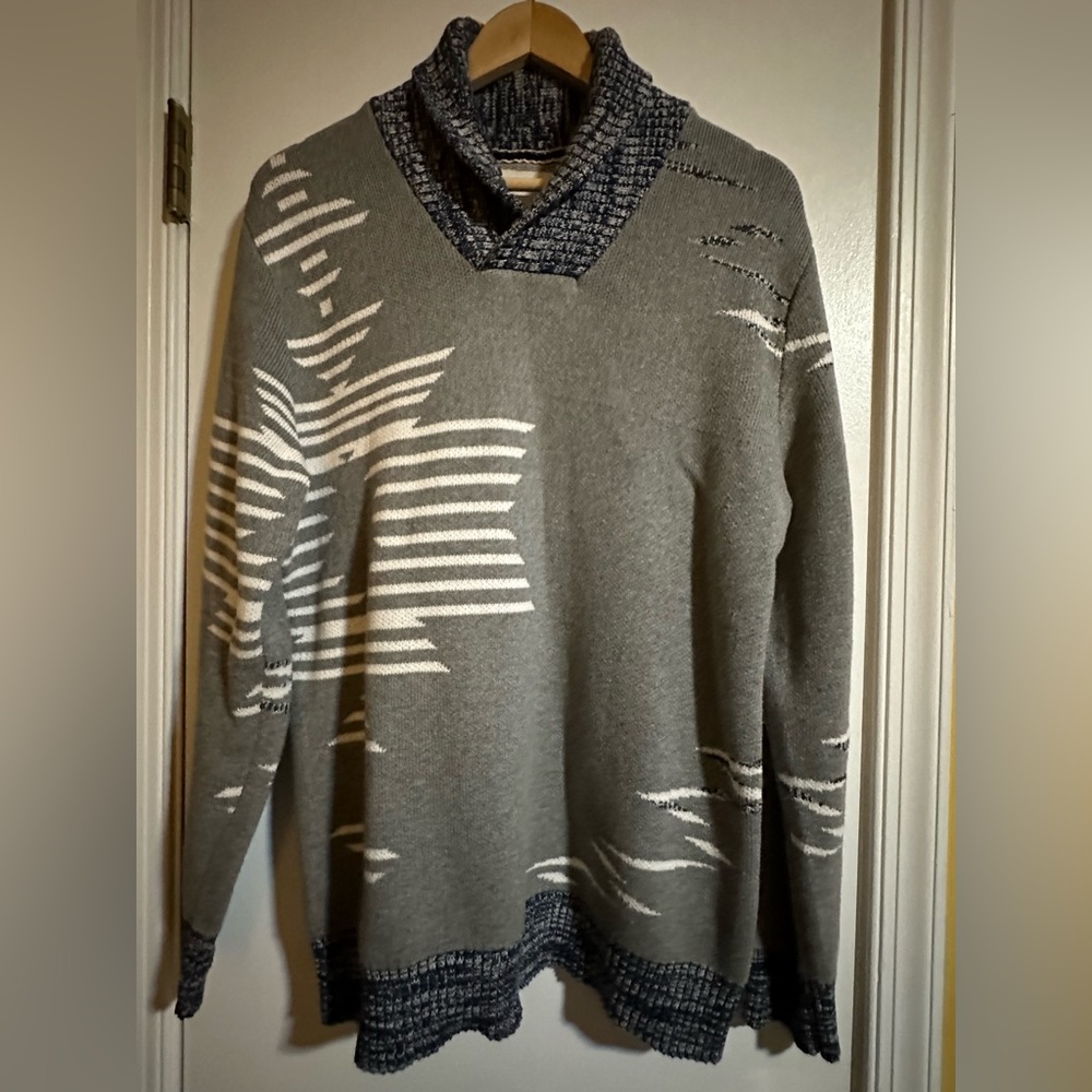 Sun & Stone Multicolor Long Sleeve Shawl Collar Sweater Size L 100% Cotton